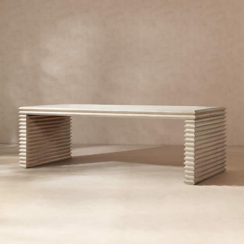 Jennifer Taylor Home Veda 94" Reclaimed Wood Stacked Geometric Waterfall Dining Table - Whitewashed Natural