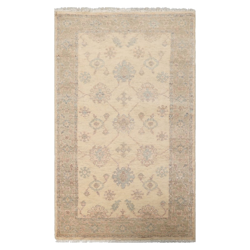 3x5 Ivory Hand Knotted Afghan Transitional Oushak Wool Rug - 3' x 5' - Ivory - 3'  x 5' - Rectangle