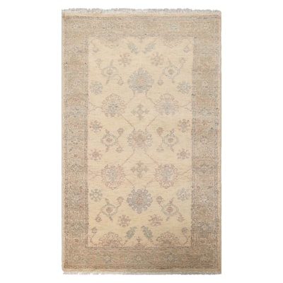 3x5 Ivory Hand Knotted Afghan Transitional Oushak Wool Rug - 3' x 5'