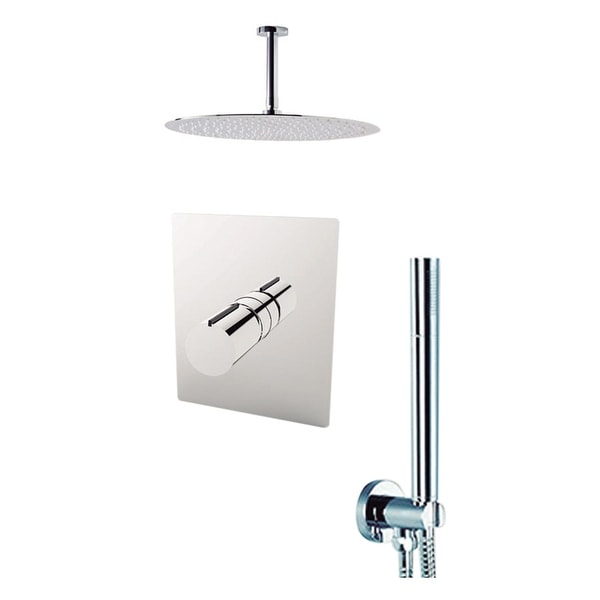 Aquamoon Barcelona Shower Set Brushed Nickel With 12" Showerhead, Handshower and Ceiling Shower Arm