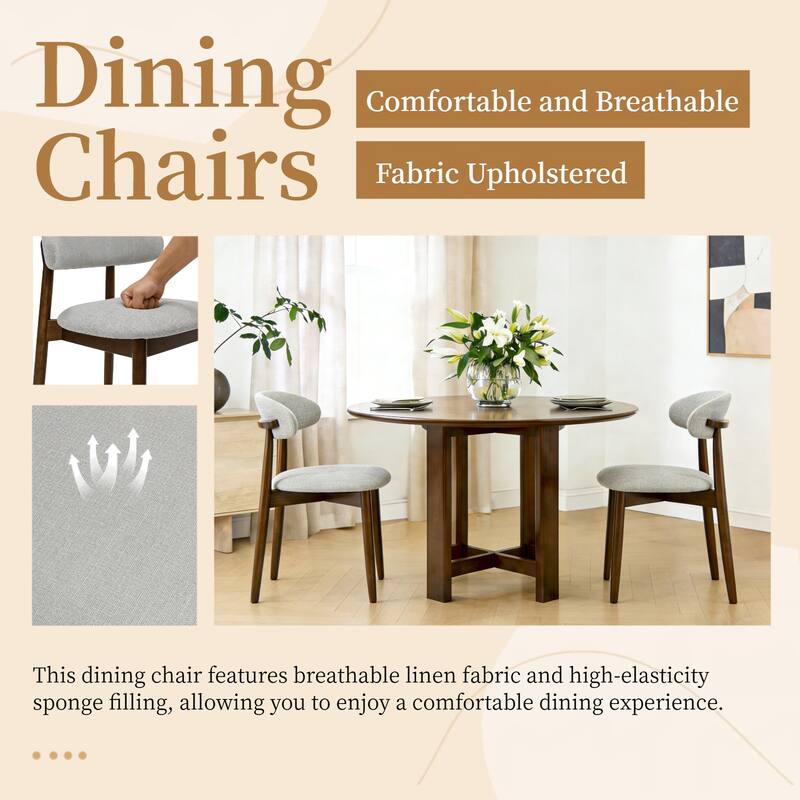 Wooden Dining Chairs Set of 2, Modern Fabric Upholstered Dining Room Chair with Curved Back, with Adjustable Foot Pads
