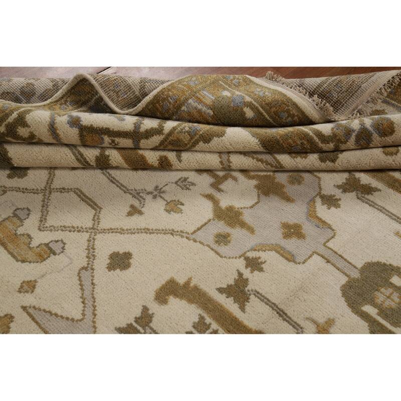 All-Over Ivory Oushak Indian Area Rug Hand-Knotted Wool Carpet - 8'0"x 9'11"