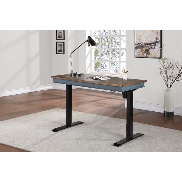 slide 2 of 17, Farmhouse Electric Sit/Stand Desk, Height Adjustable Table, Blue 48"W x 30"-45"H x 24"D - Dusty Blue