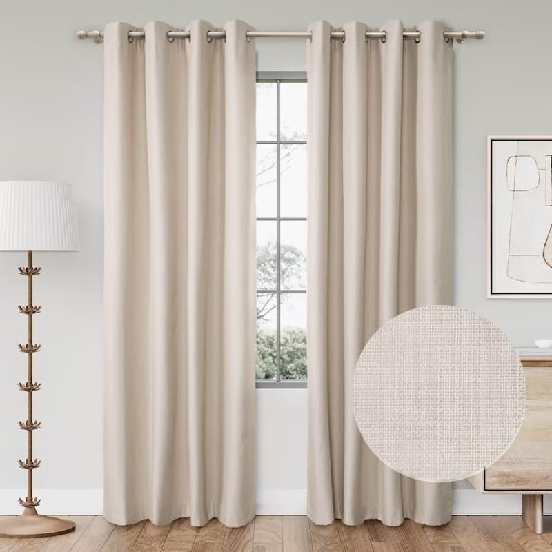Textured Grid 100% Blackout Grommet Curtain Pair(2 Panels) - 52"Wx108"L - Taupe