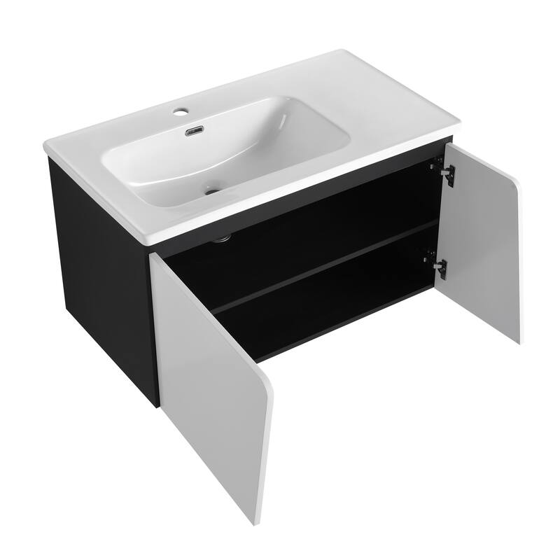 GDFStudio - Lennox Floating Bathroom Vanity with Ceramic Sink, Soft-Close Door