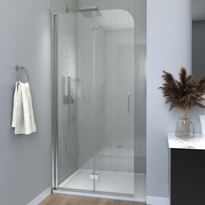 30''/34''W x 72''H Frameless Bi-Fold Shower Door in Chrome with 6mm Tempered Glass