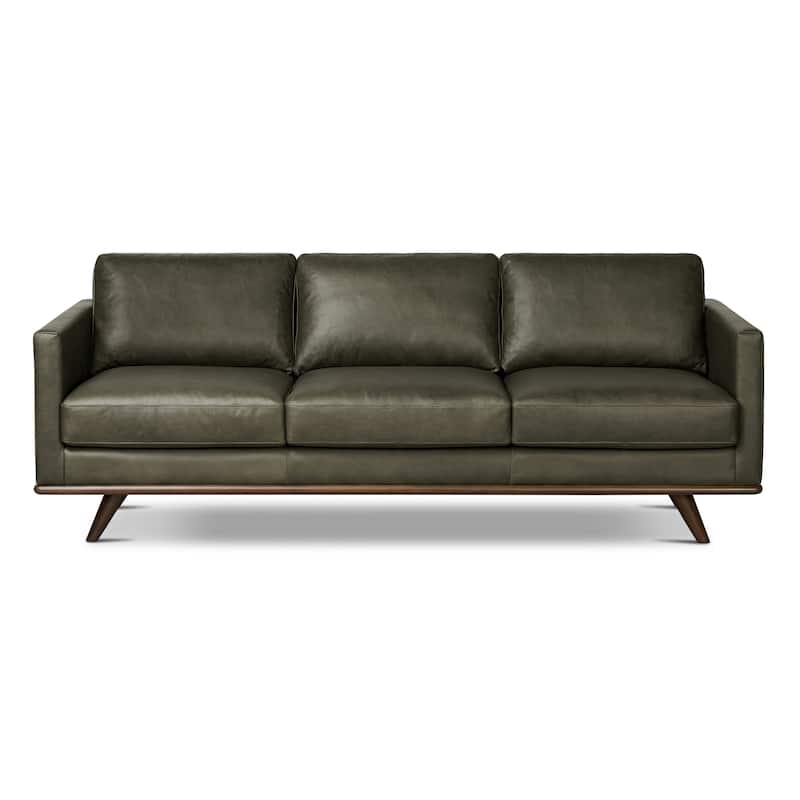 Poly & Bark Nolita 85" Sofa - Full Grain Genuine Italian Leather - Olivine Green