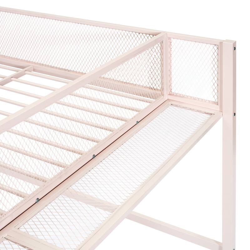 Full Size Metal Loft Bed with 4-Tier Shelves and Storage, Black