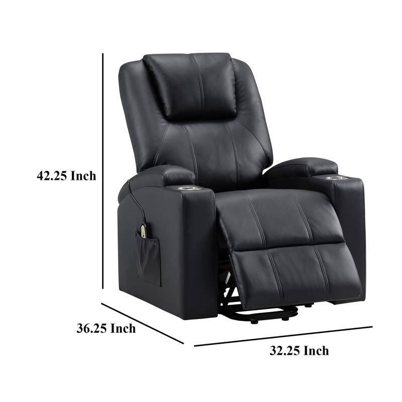 Stoy Power Lift Recliner Chair, Massage, 36 Inch Black Faux Leather