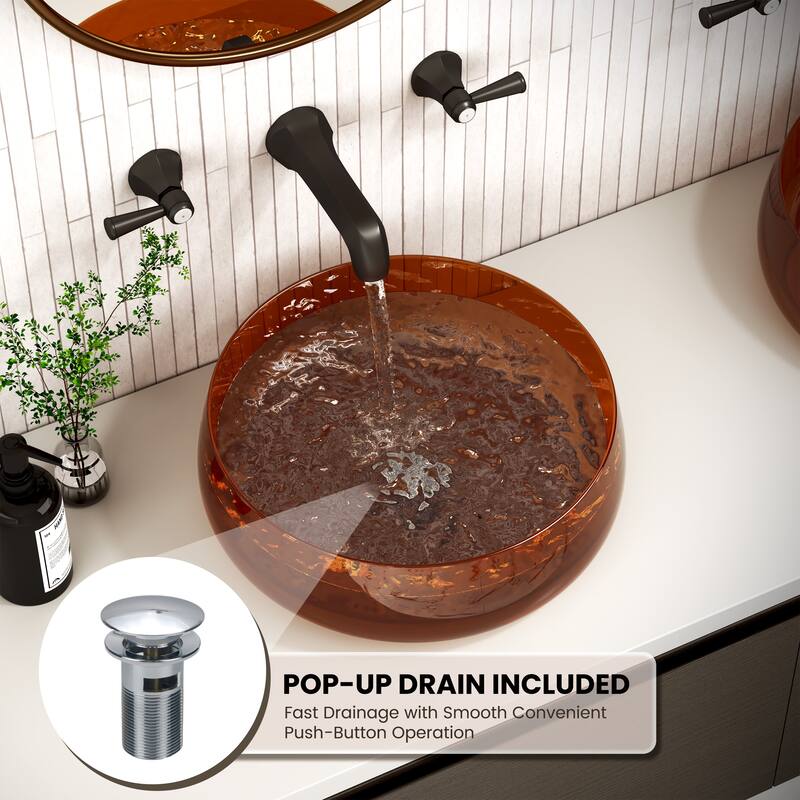 Transparent Resin Vessel Bathroom Sink Included Pop-up Drain and Drain Hose, Modern Above Counter Wash Basin with Center Drain