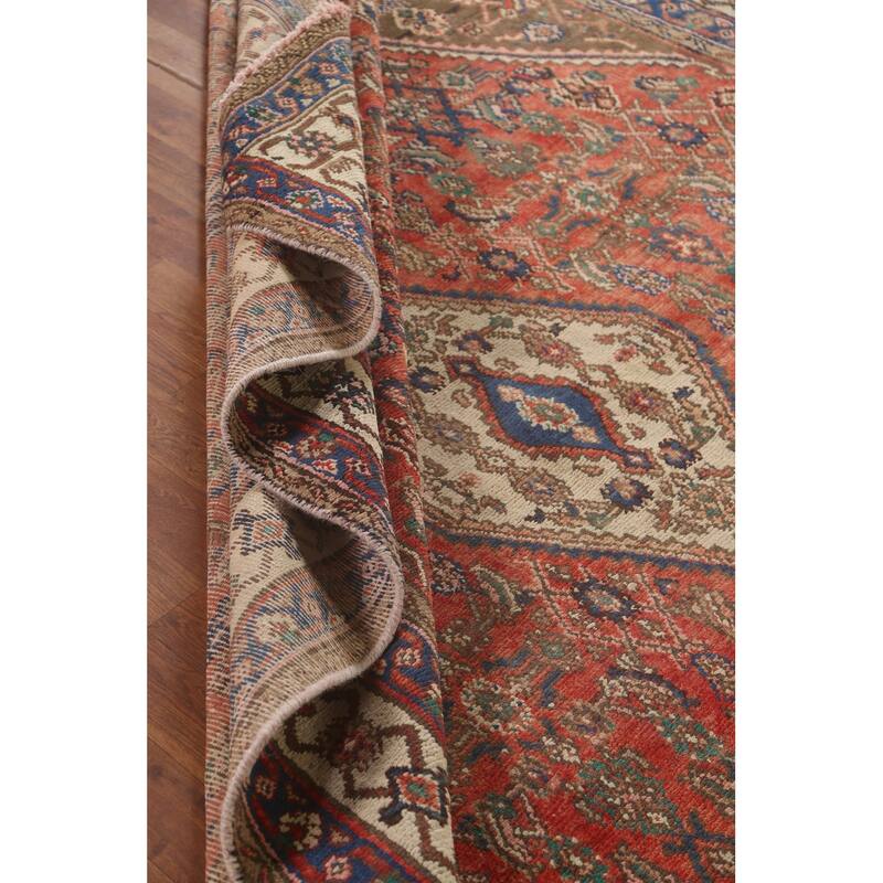 Geometric Hamedan Persian Vintage Area Rug Hand-Knotted Wool Carpet - 6'11"x 10'0"