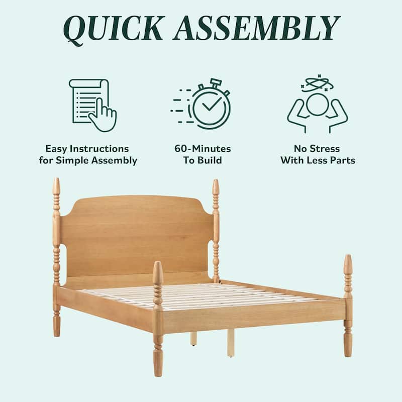 Walker Edison Easy Assembly Solid Wood Queen Bed with Wood-Turning Detail