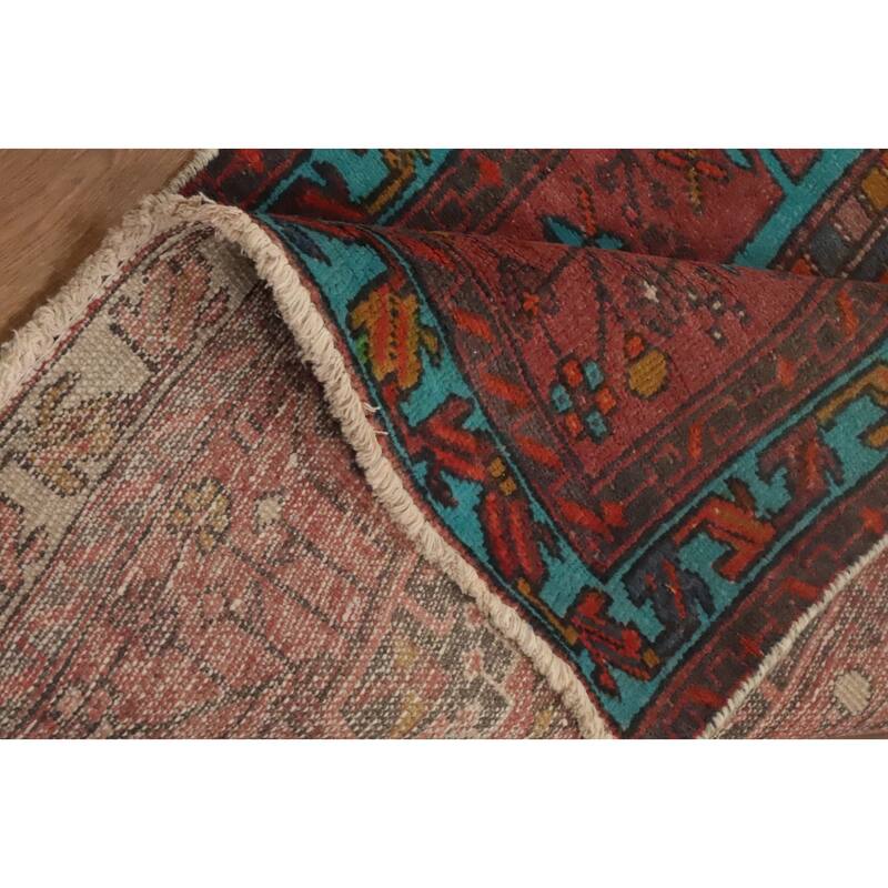 Hand Knotted Oriental 100% Wool Carpet Traditional Geometric Oranges & Rust Heriz Runner Rug - 10' 5'' X 3' 1''