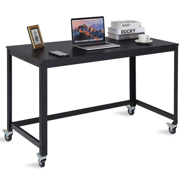 Shop Wood Top Metal Frame Rolling Computer Desk Laptop Table Black Overstock 28423257