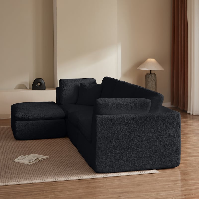 Floor Standing L-shaped Sectional Sofa Modular Deep Seat Couch Chenille Sleeper Sofa Bed with Ottoman Chaise Lounge and Pillows