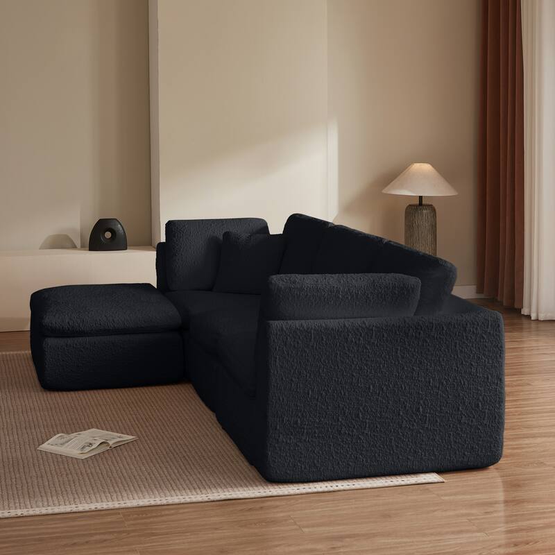 L-Shaped Convertible Cloud Sectional Sofa, Oversized Chenille Fabric Compressed Sofa, Modular 3 Seater Sofa with Ottoman