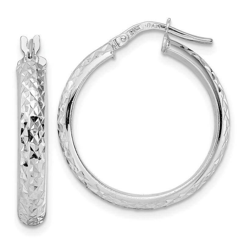 Curata 14k White Gold Sparkle Cut Hoop Earrings - 24.29x23.73mm Wide 4mm Thick Jewelry Gifts for Women