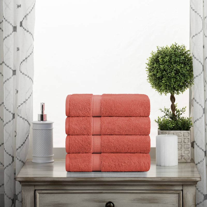 Superior Egyptian Cotton Pile Heavyweight Hand Towel Set of 4 - Coral