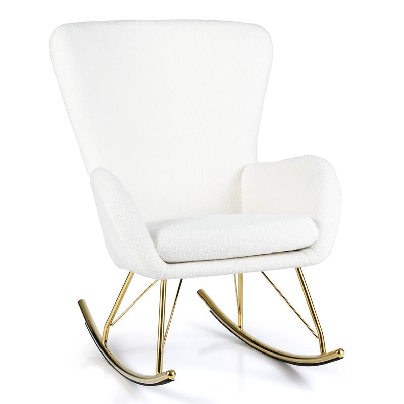Gymax Nursery Rocking Chair w/ Curved Backrest & Armrests Detachable - White