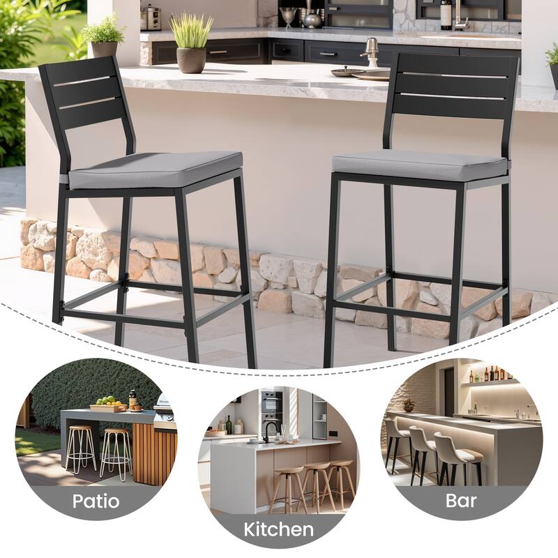VredHom Outdoor Bar Stool Set Patio Bar Chairs with Cushion (Set of 2)