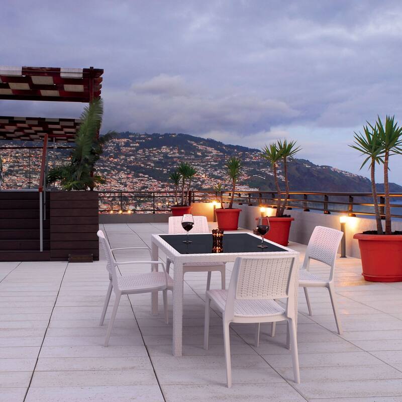 32" White Outdoor Patio Wickerlook Dining Arm Chair