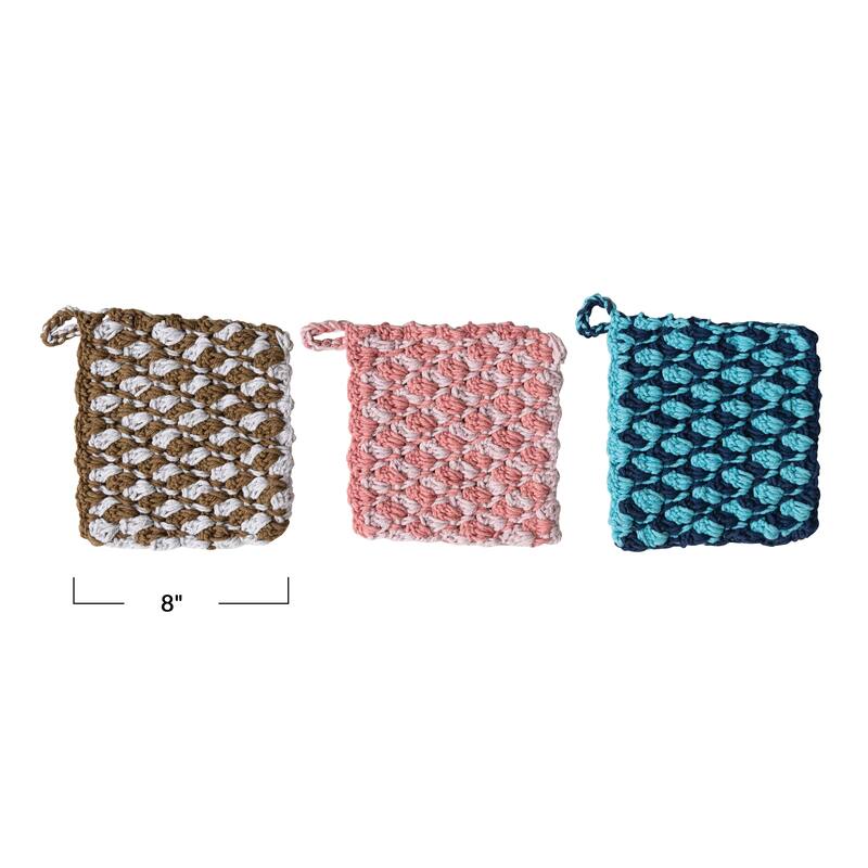 Woven Cotton Crocheted Pot Holder - 8.0"L x 8.0"W x 0.5"H