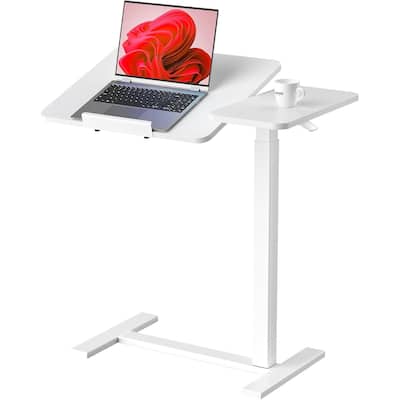 Overbed Bedside Table, Mobile Standing Desk Adjustable Height, Small Rolling Laptop Computer with Wheels, Tiltable Desktop