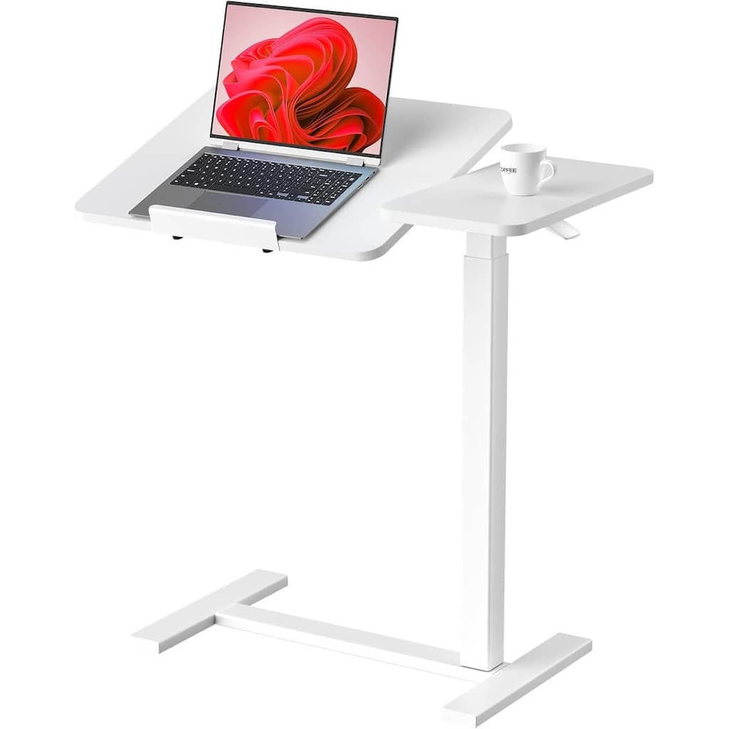 Overbed Bedside Table, Mobile Standing Desk Adjustable Height, Small Rolling Laptop Computer with Wheels, Tiltable Desktop