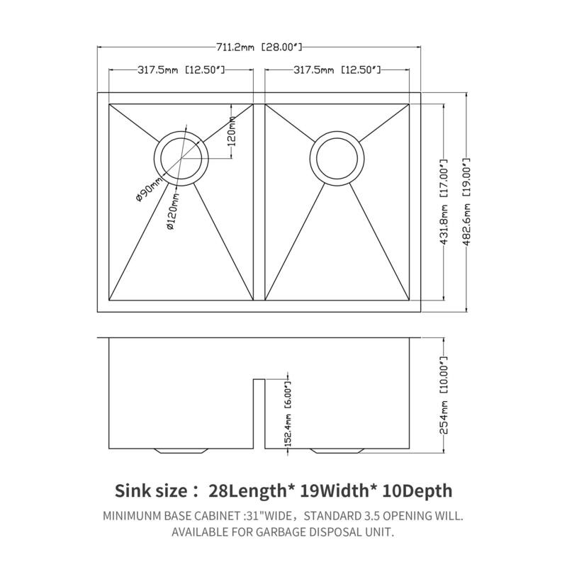 30" 28" Double Bowl(50/50) Undermount Kitchen Sink, Two 10" Deep Basin