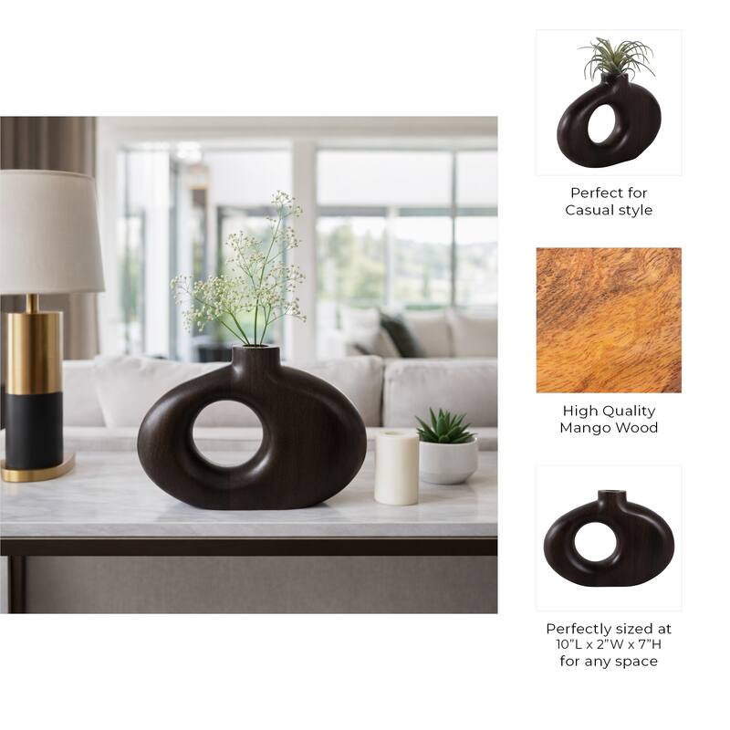 Mango Wood Modern Vase with Round Cutout Silhouette Minimalist Design