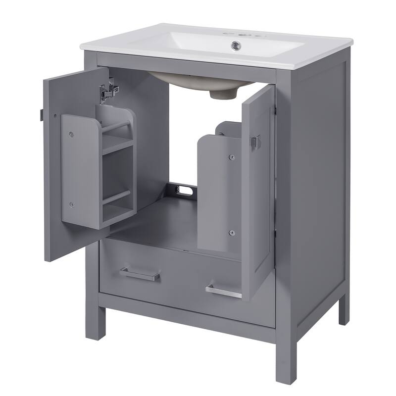 Bathroom Vanity with Sink, Multi-Functional Bathroom Cabinet, Bathroom Vanity with Door Shelf, Soft-Close Doors & 1 Drawer