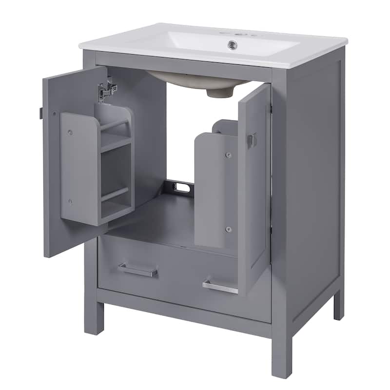 Roomfitters 24" Bathroom Vanity with Undermount Basin, 2 Doors, 1 Drawer, Double-Layer Shelf and Soft-Close Design
