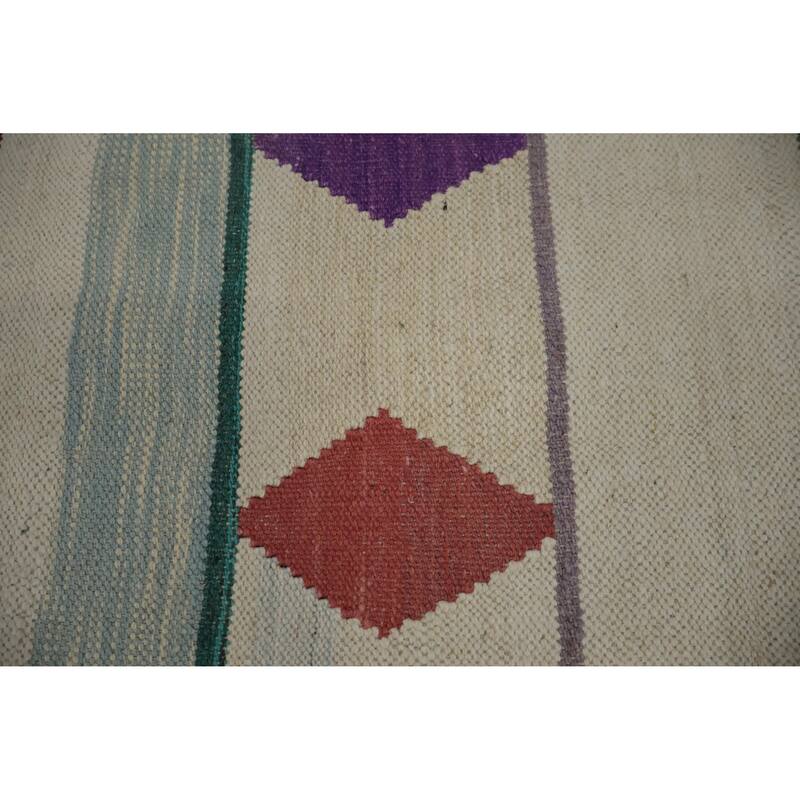 Hand Woven Oriental 100% Wool Carpet Southwestern Tribal Beige & Ivories Kilim Area Rug - 9' 11'' X 8' 3''