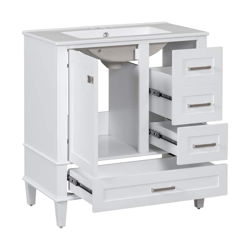 Modern Bathroom Vanity, 30" Freestanding Cabinet with Sink, Bathroom Storage Cabinet with Soft Closing Door and 3 Drawers