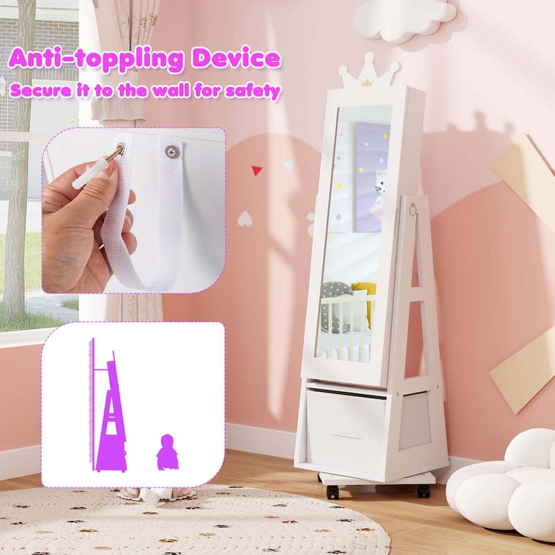 Costway Kids Jewelry Cabinet with Full-Length Mirror Foldable Drawer - See Details