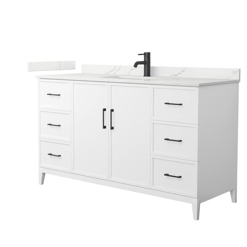Elan 60-inch Single Vanity, Single Hole Quartz Top - White, Black Trim, Giotto Quartz Top