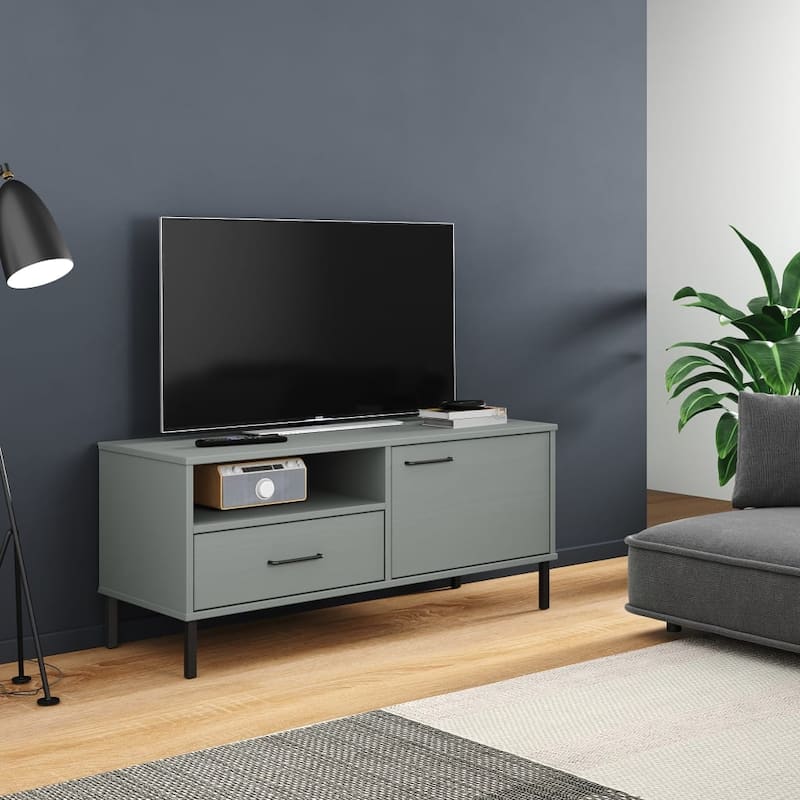 vidaXL TV Stand TV Console TV Console with Metal Legs Solid Wood Pine OSLO - 41.7" x 15.7" x 18.3" - Grey