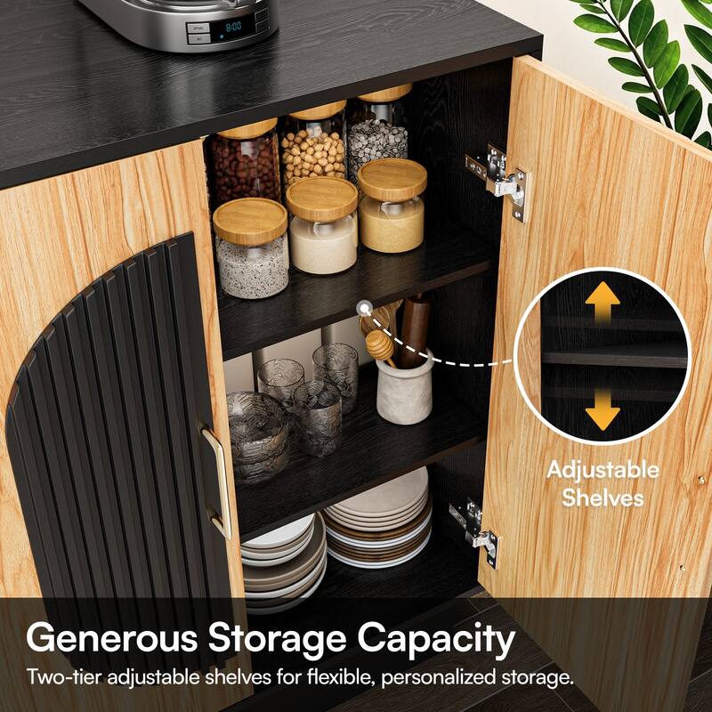 Sideboard Fluted Buffet Cabinet with Storage Adjustable Shelves