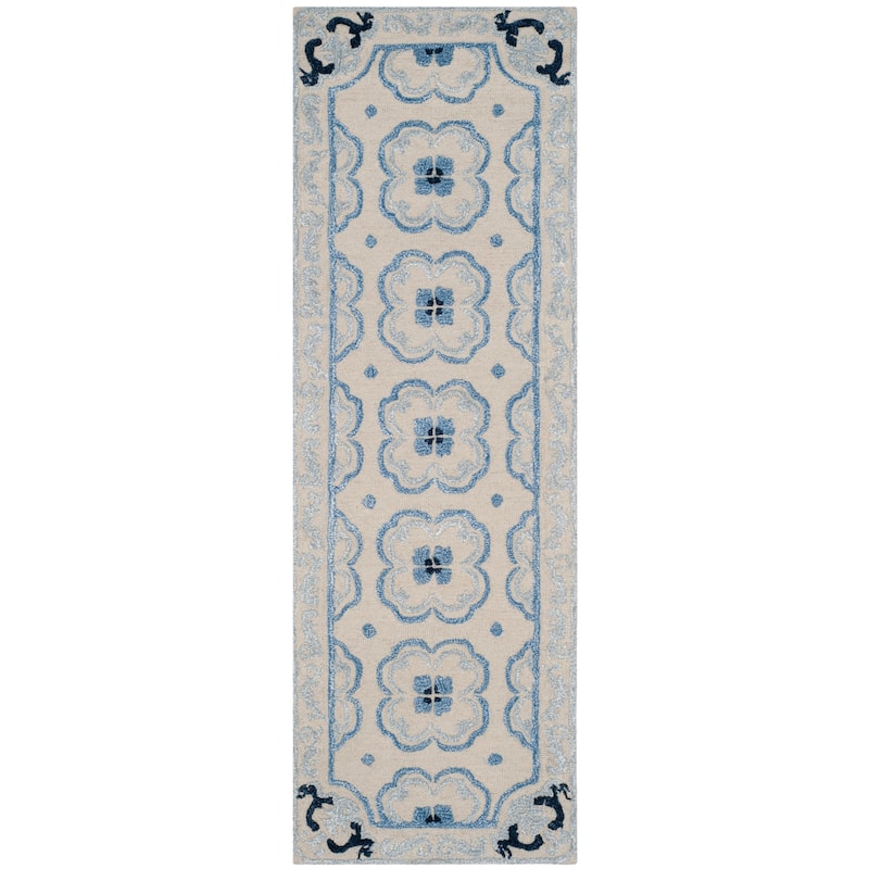 SAFAVIEH Handmade Bella Nursel Modern Floral Wool Rug - 2'3" x 7' Runner - Ivory/Blue