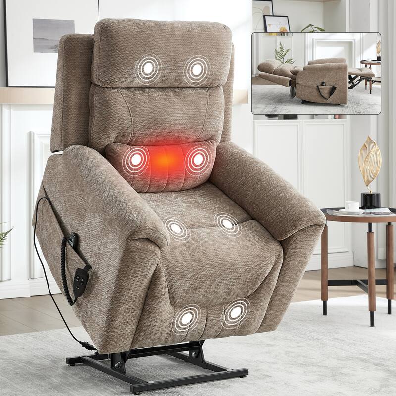 350 Lbs Leatherair Power Lift Recliner Chair,Heavy Duty Motion Mechanism With 8-Point Vibration Massage And Lumbar Heating - Brown