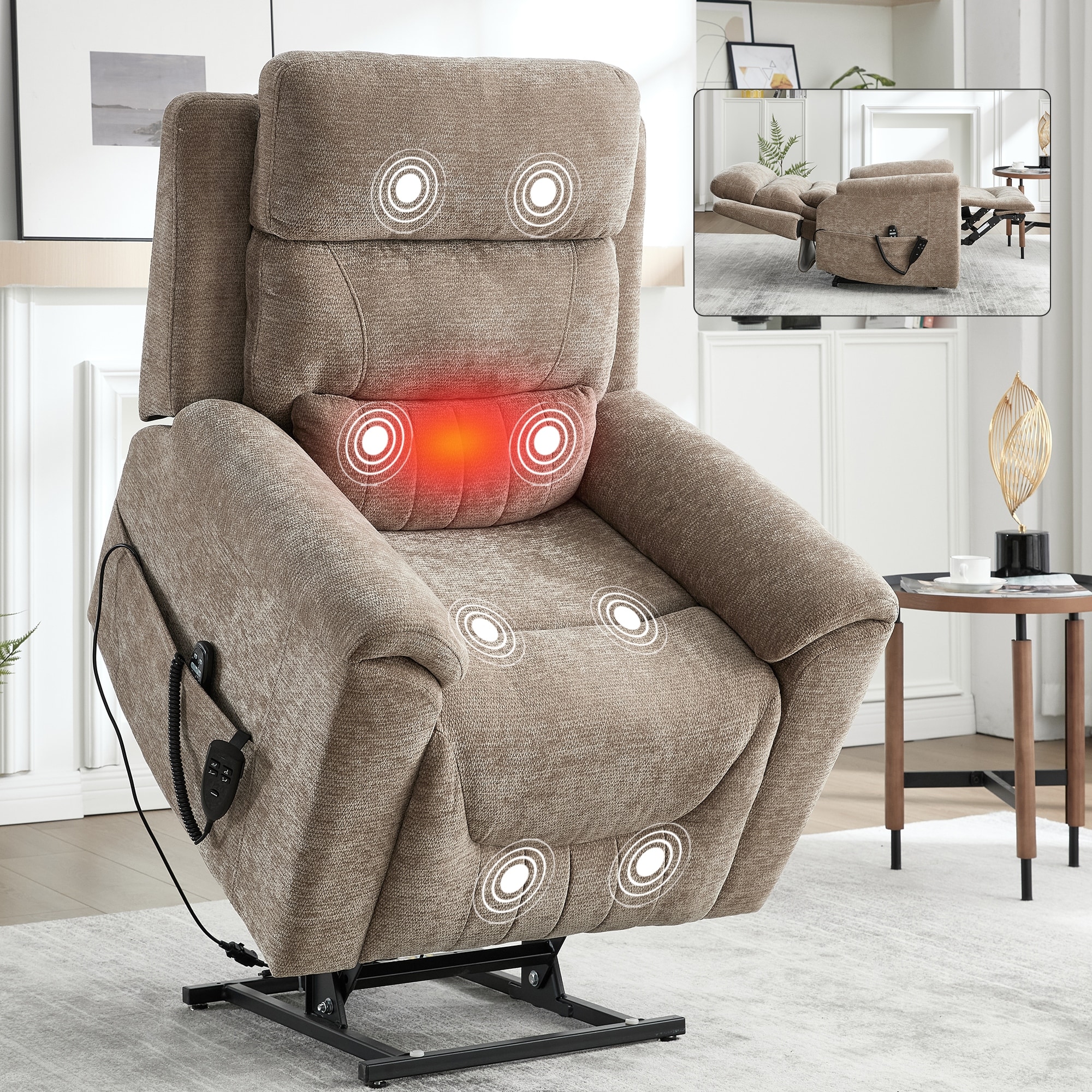 Dual Motor Power Lift Recliner Chair - 350 LBS Capacity, 8-Point Vibration Massage & Lumbar Heating