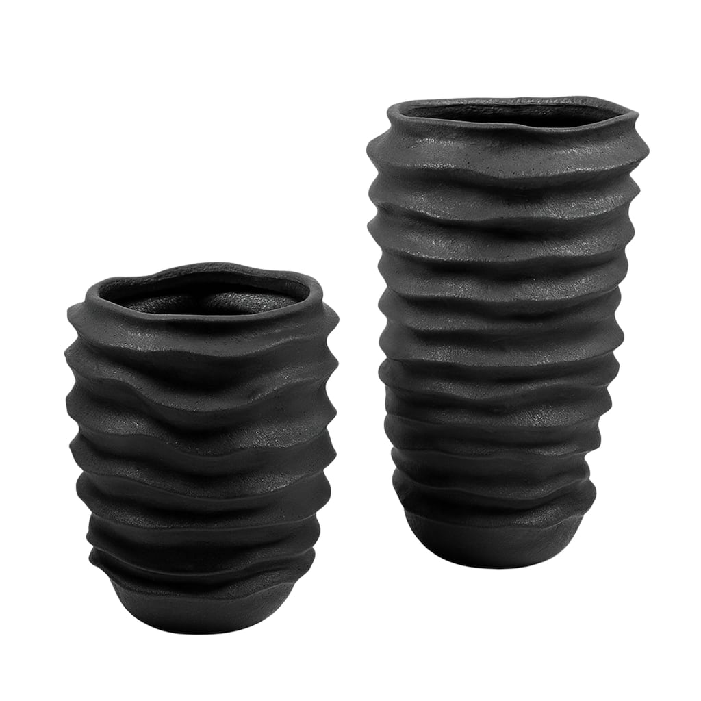 Aria Home Black Ceramic Vase Set of 2 with Large Cylindrical Design
