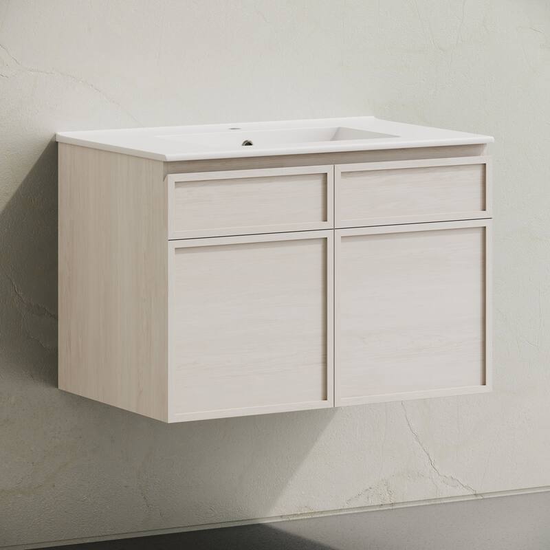 St. Tropez 30" Wall-Mounted Bathroom Vanity In White Oak With Sink Top - 30