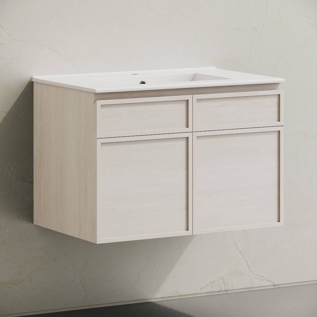 St. Tropez 30" Wall-Mounted Bathroom Vanity In White Oak With Sink Top - 30