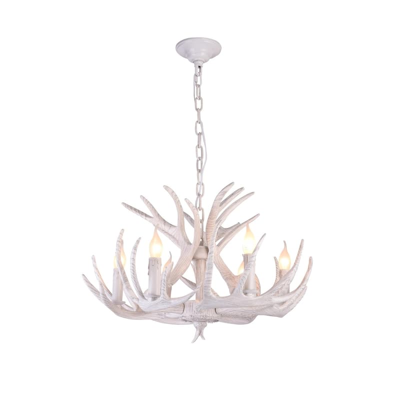 6-Light White Antler Chandelier