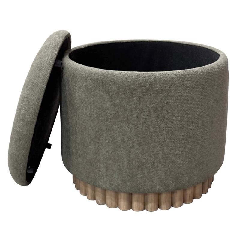 Modern Fabric and Solid Wood Round Storage Ottoman