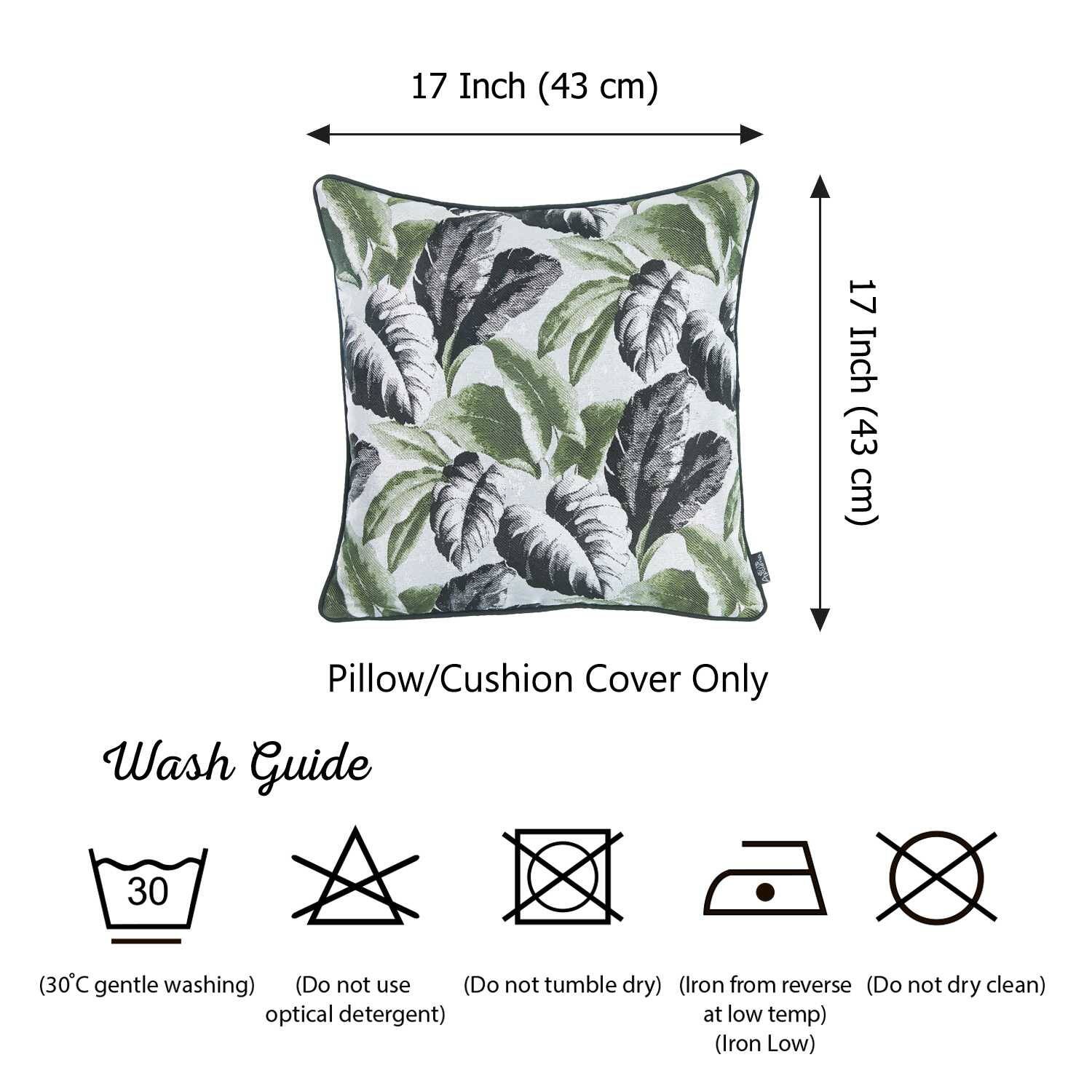 Black White and Green Tropical Leaf Throw Pillow Cover Bed Bath