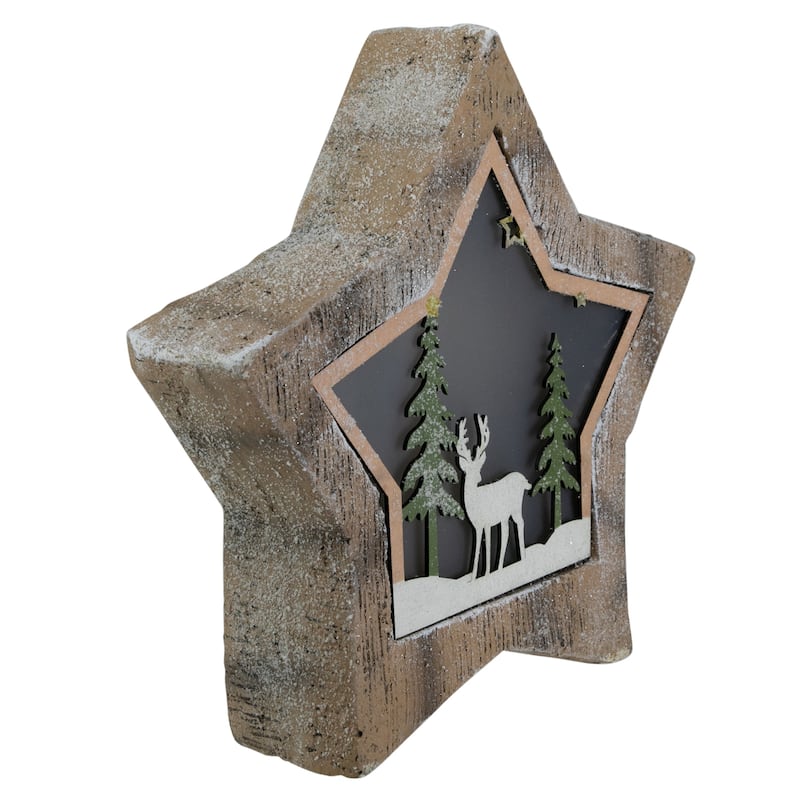 13.25" LED Lighted Star with Reindeer in the Woods Scene Christmas Decoration