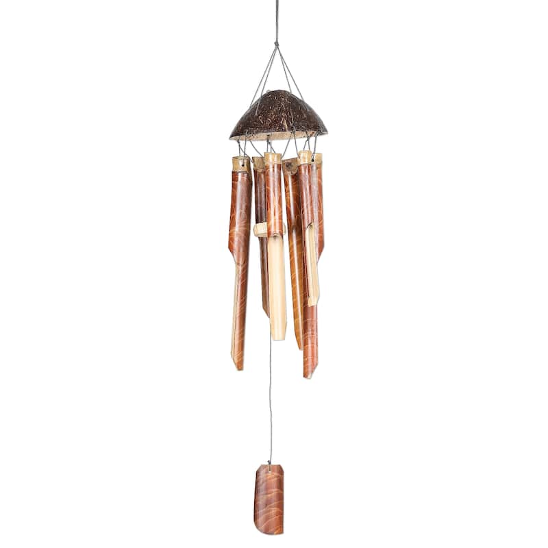 Novica Handmade Island Rhythm Bamboo And Coconut Shell Wind Chime