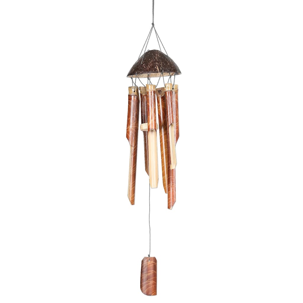 Novica Handmade Island Rhythm Bamboo And Coconut Shell Wind Chime